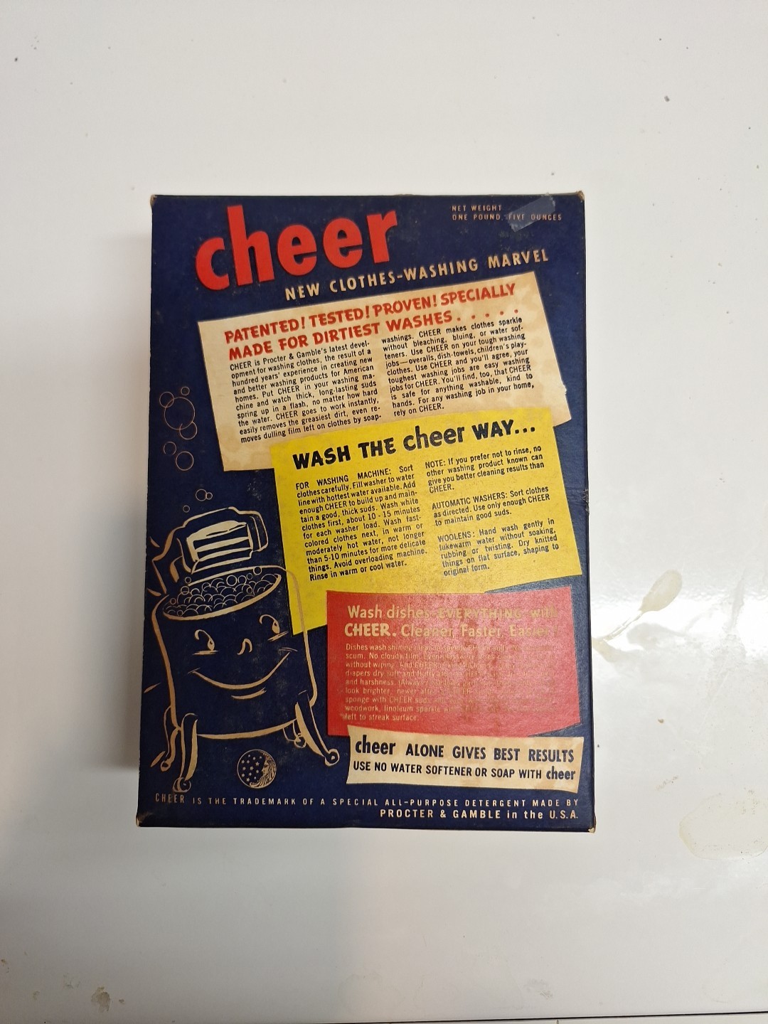 Vintage 1950’s 60’s Unopened Cheer Cleaner Whiter Washes Laundry Detergent 21oz