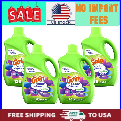 4 pack,Gain Odor Defense Liquid Fabric Softener&Conditioner, 100 fl oz, 136 Load