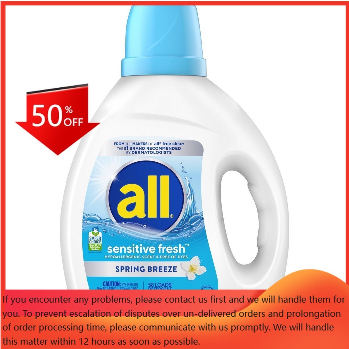 All Sensitive Fresh Spring Breeze HE Liquid Laundry Detergent 58 Loads -73 fl oz