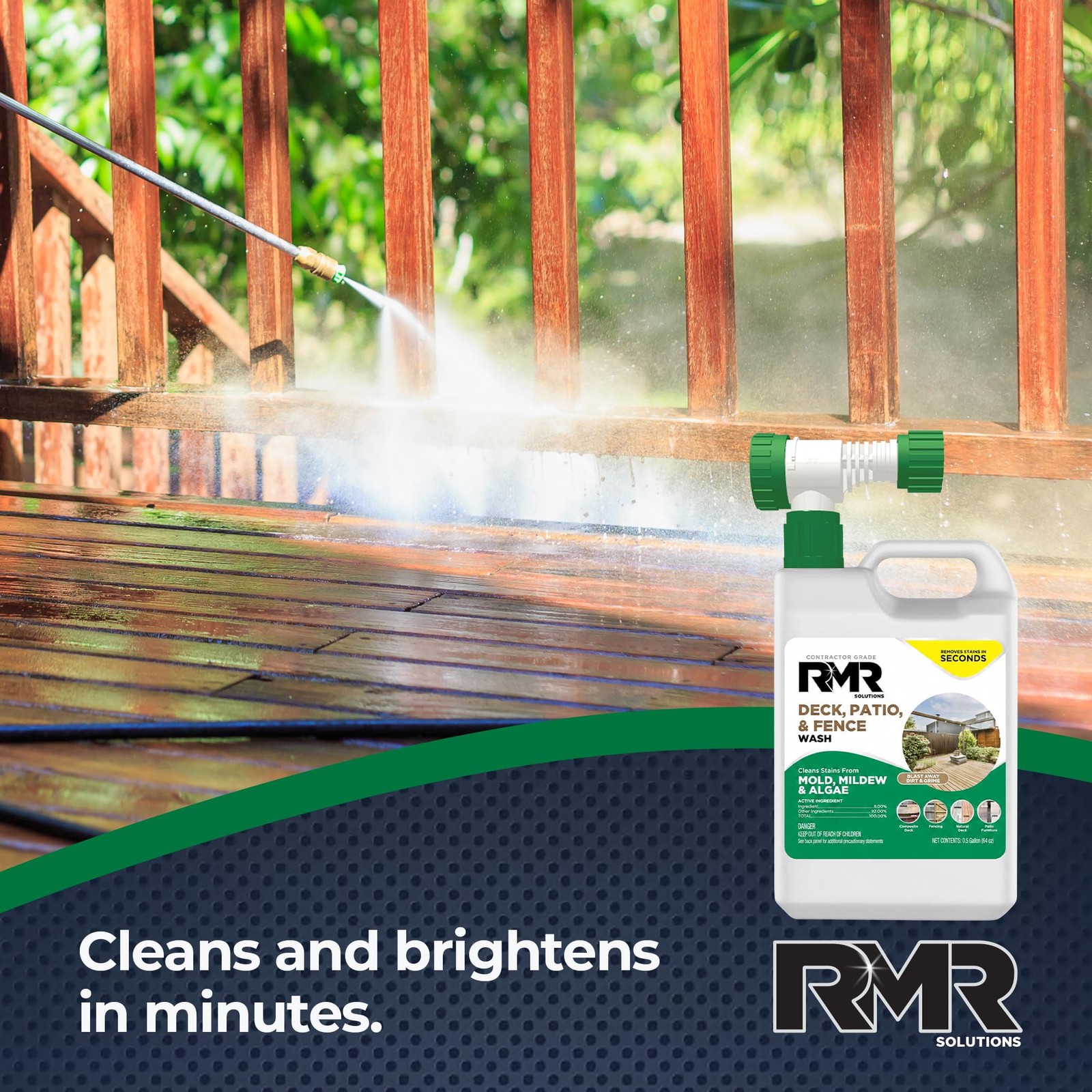 RMR Deck, Patio, & Fence Wash – Commercial-Grade Outdoor 64 Fl Oz (Pack of 1)
