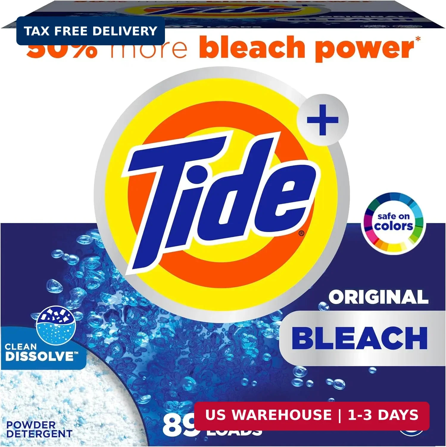 Tide Powder Laundry Detergent with Bleach, Original Scent, 89 Loads, 129 oz
