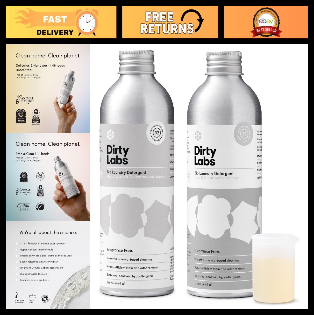 Bio-Liquid Laundry Starter Kit – Free & Clear, Gentle for Delicates, 2×32 Loads,