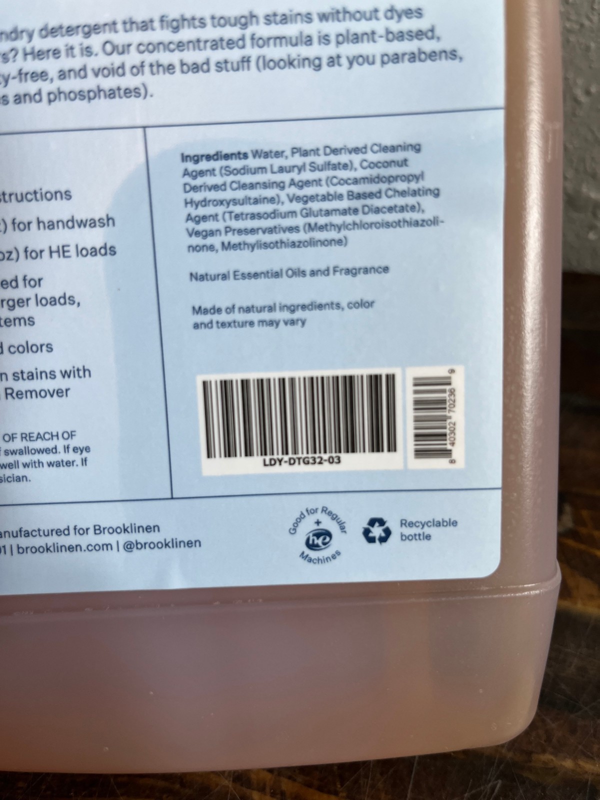 Brooklinen Essential Laundry Detergent Dream Clean Citrus Vanilla Amber 32oz