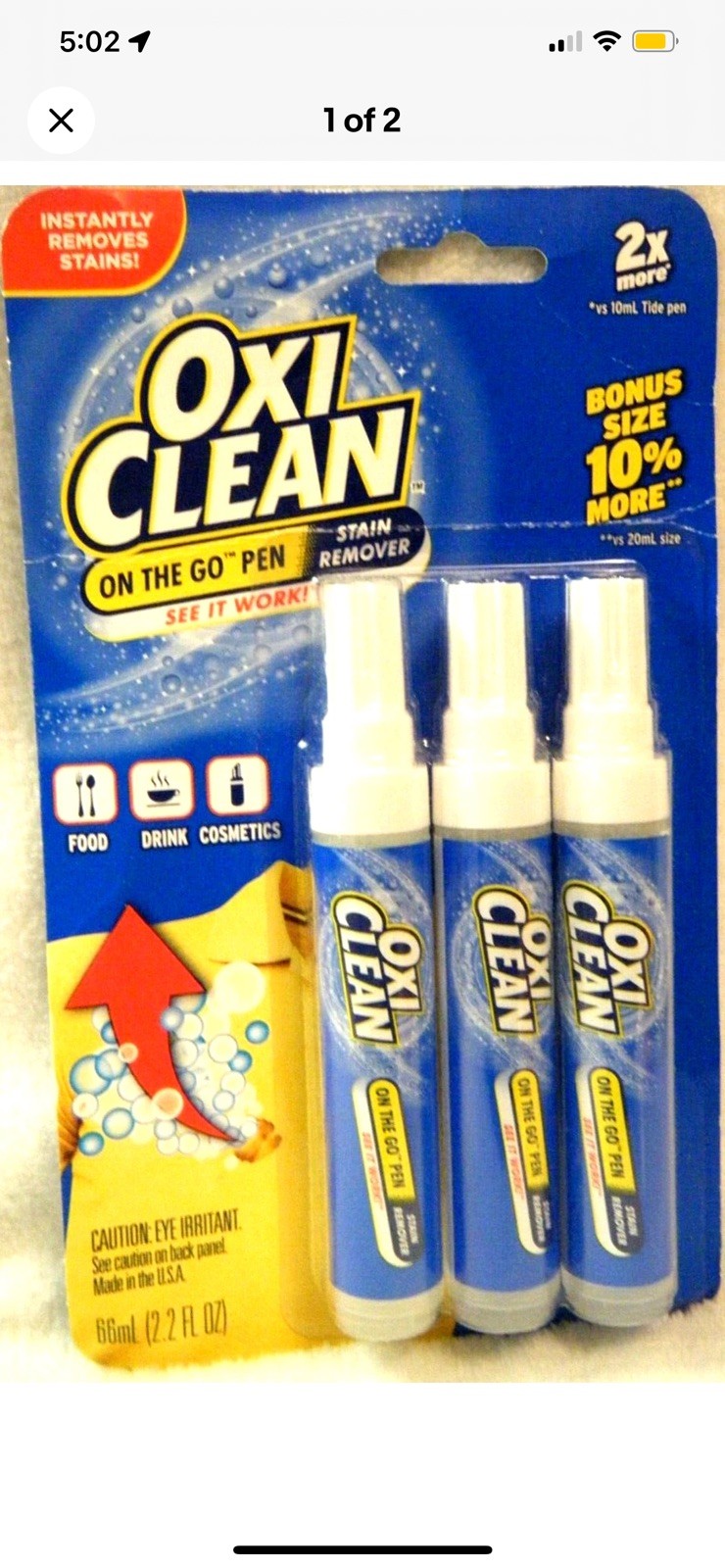 OxiClean On The Go Pen Stain Remover 3 Pack Clothes Fabric Instant NEW FREE SHIP