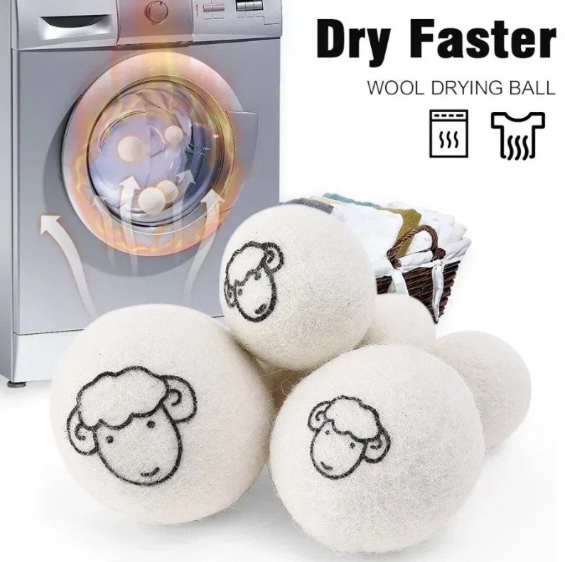6pcs Natural Wool Dryer Balls Eco-Friendly Fabric Softener Reusable Set – NEW