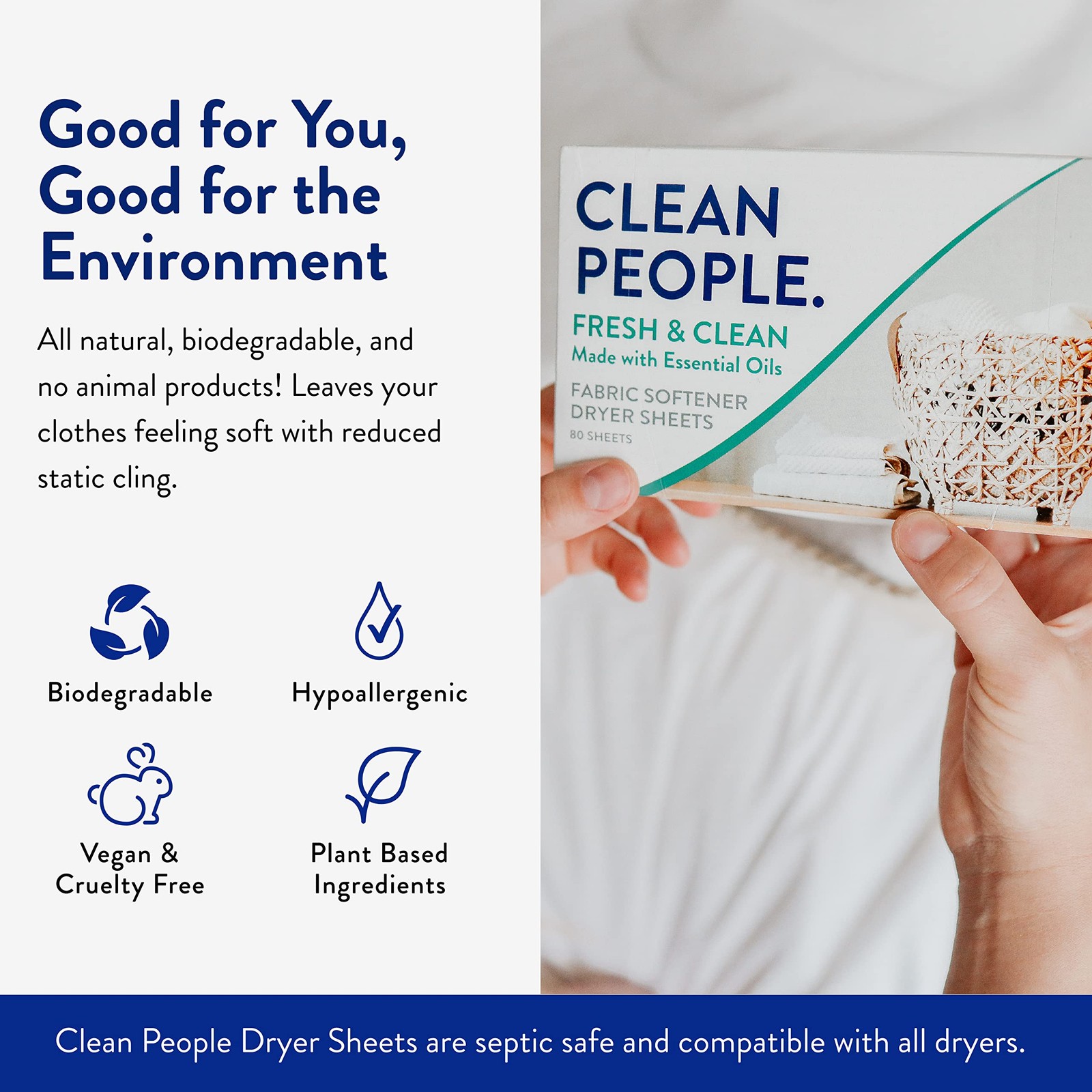 The Clean People Fabric Softener Sheets – Dryer Sheets – Softens & Removes Sta