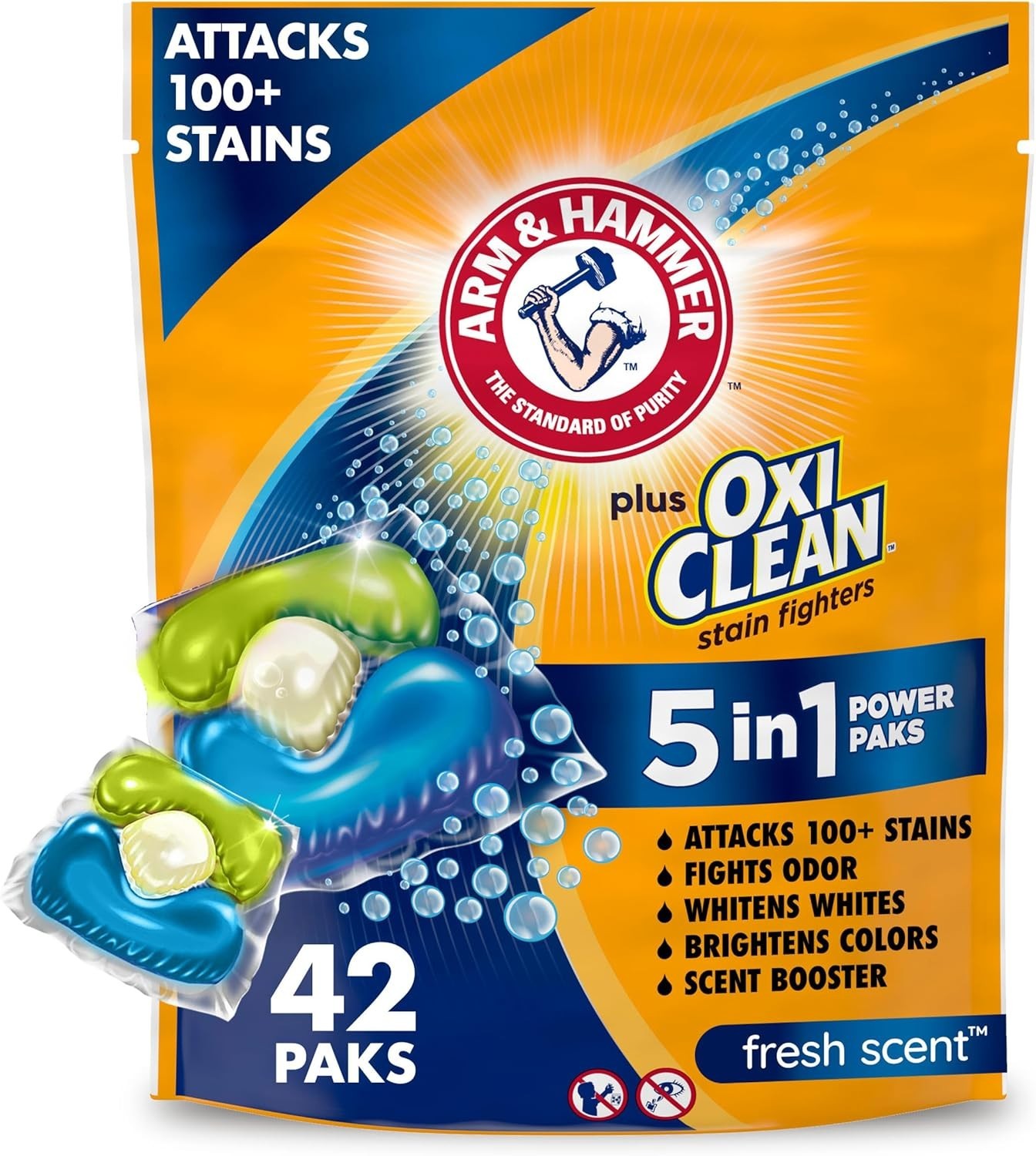 OxiClean 5 in 1 Laundry Detergent Power Pods Pacs Fresh Scent, 42 Count Paks