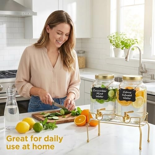 1 Gallon Glass Drink Dispenser Set of 2 – Drink 1 Gallon with Stand 2 PACK