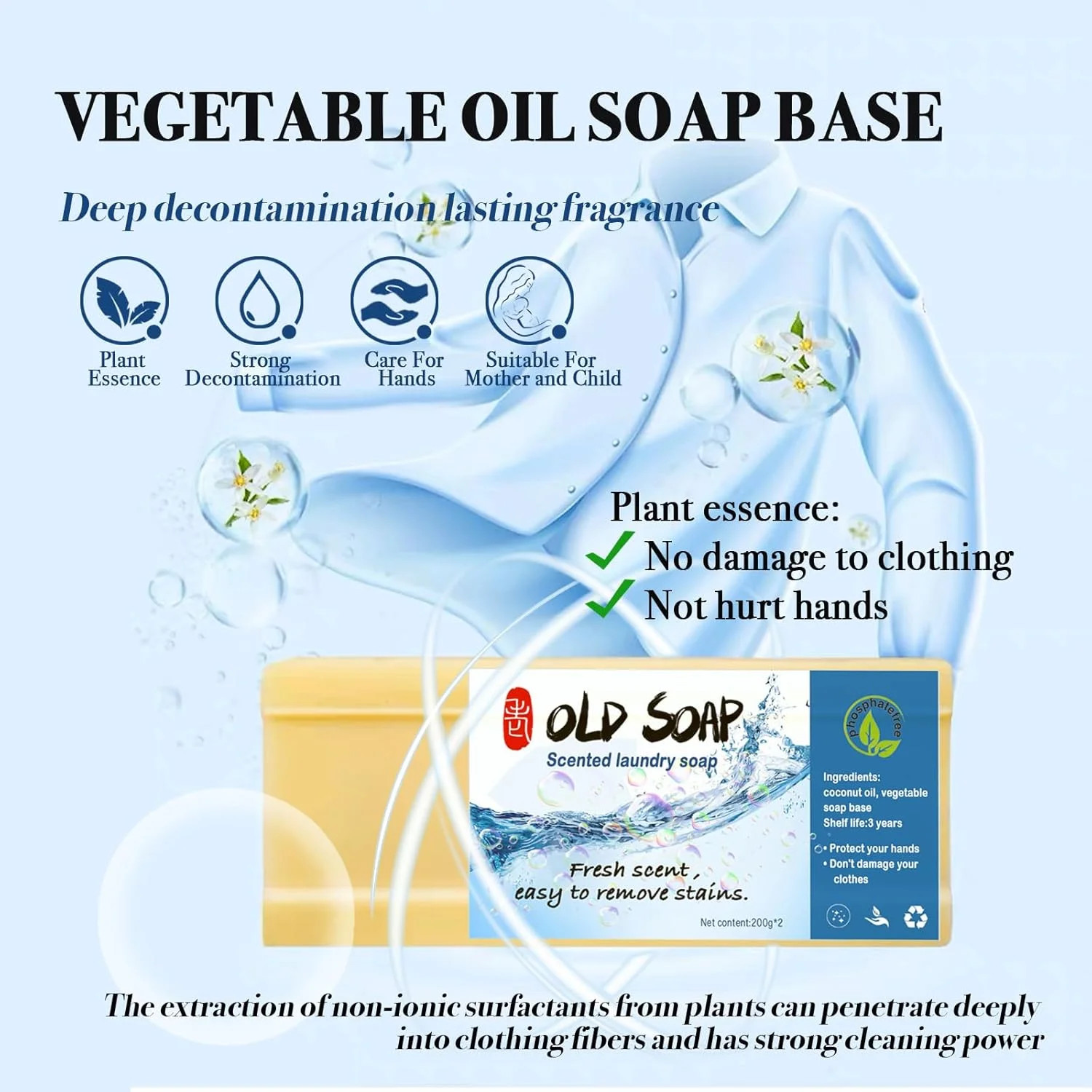 2PCS Canal Old Soap with Brush,Chinese Soap Bar Stain Remover,Powerful Cleaning