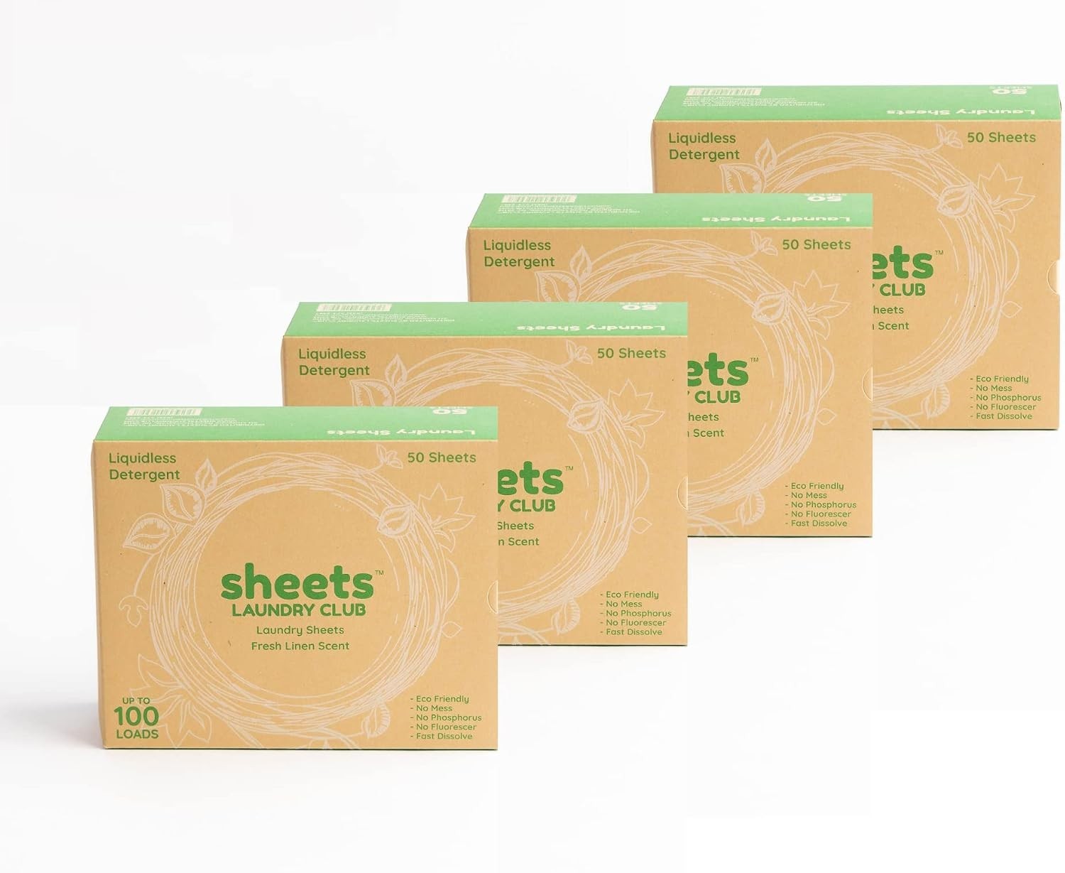 Liquidless Laundry Detergent Sheets in Fresh Linen – 200 Loads, 50 Count 4-Pack