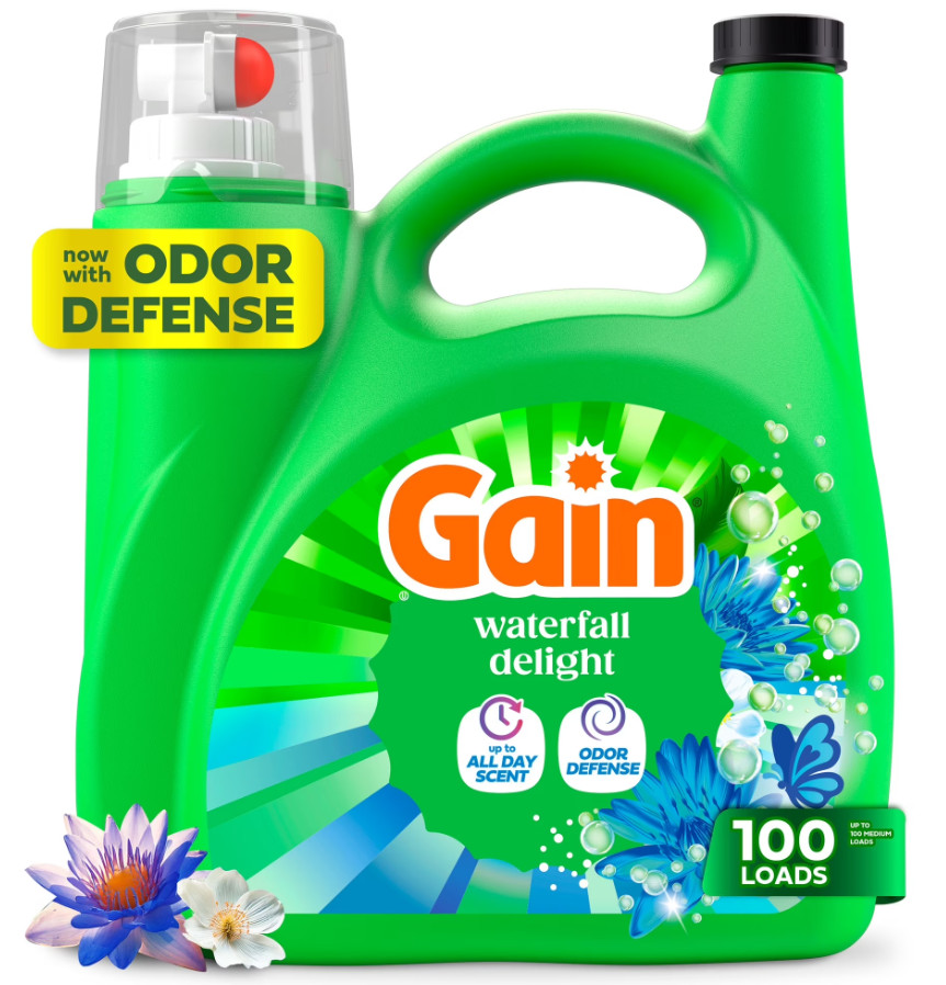 (2 pack)Gain HE Laundry Detergent Liquid Odor Defense 132 fl oz 100 Loads