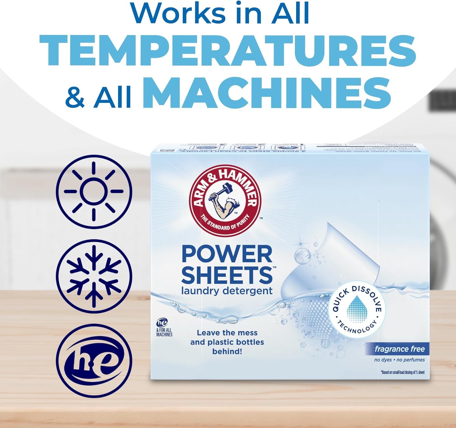ARM & HAMMER Power Sheets Laundry Detergent, Fragrance Free, Dermatologist Teste