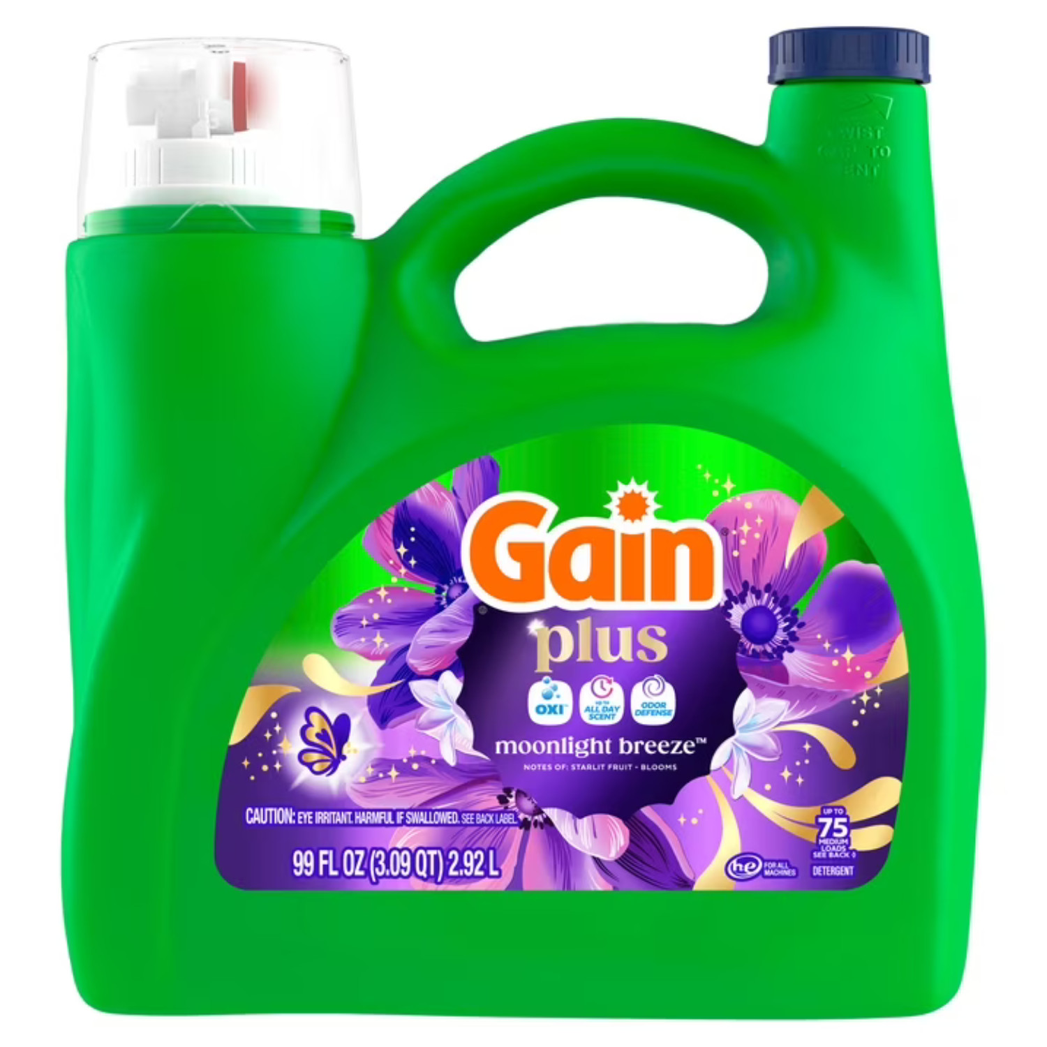Gain Plus Liquid Laundry Detergent Moonlight Breeze 99oz 75 Loads OXI, 2 Pack