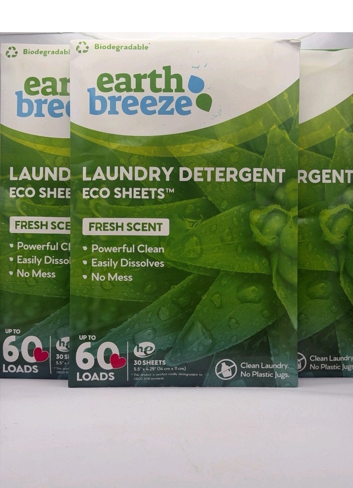 (Lot of 3) Earth Breeze Laundry Detergent Eco-Sheets 60-Loads Each, Fresh Scent
