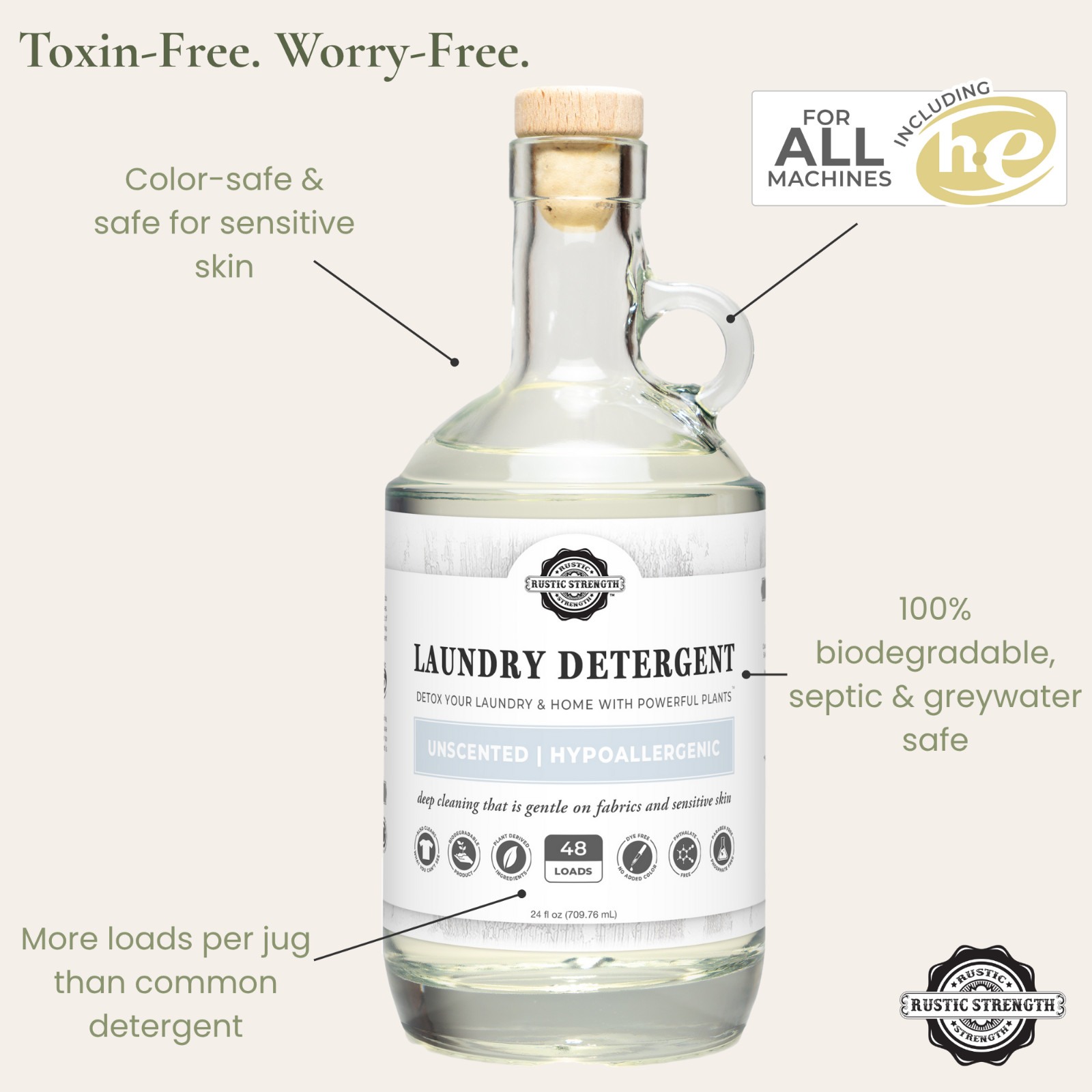 Toxin-Free Laundry Detergent 24 oz | 48 Loads | Plant-Based | Unscented