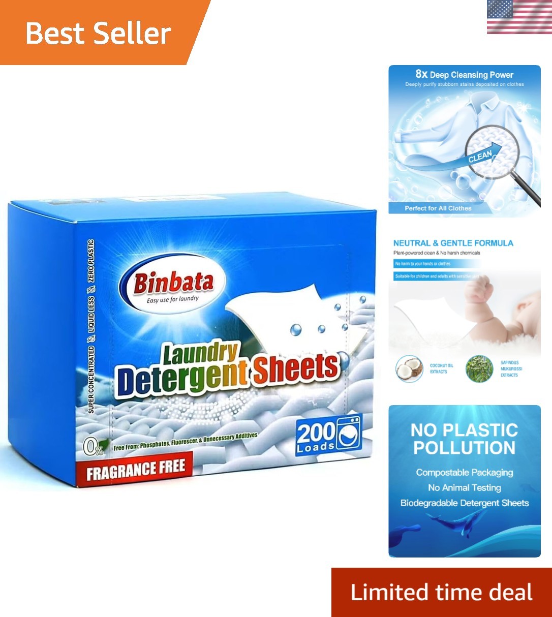 Laundry Detergent Sheets Up to 200 Loads, Plastic Free Eco-Friendly | Fragran…