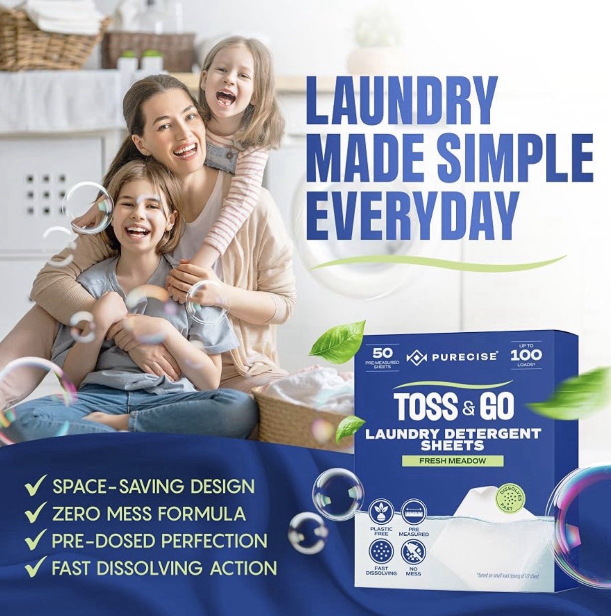 Toss & Go Laundry Detergent Sheets | 50 Sheets, Up to 100 Loads