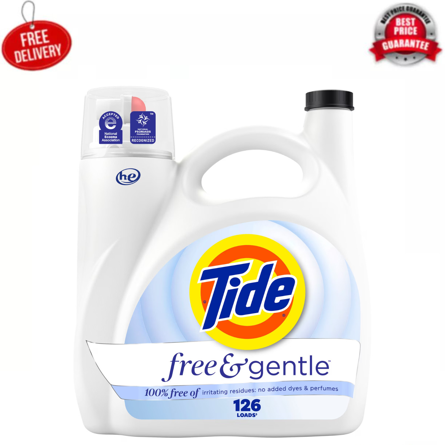 Tide Free & Gentle Laundry Detergent Liquid, 166 fl oz, 126 Loads