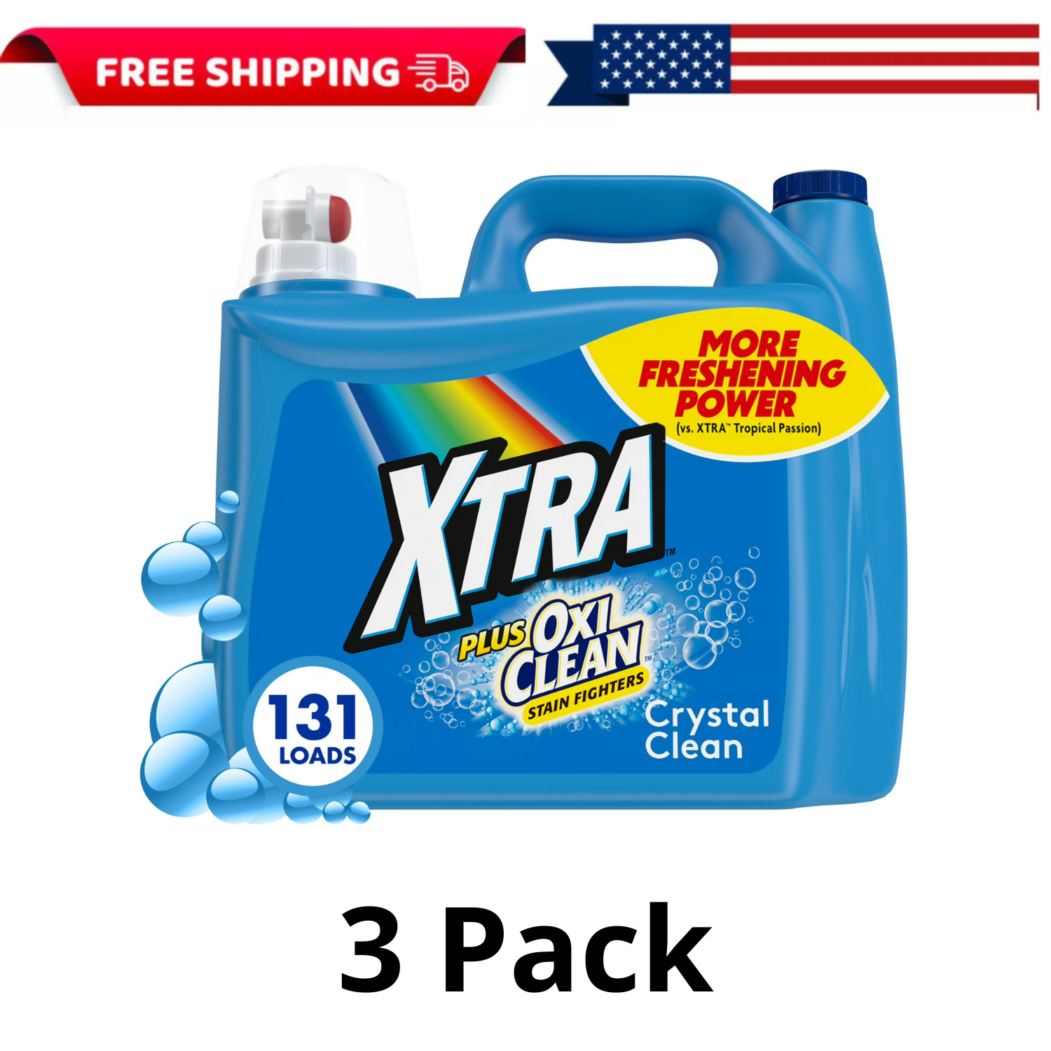 (3 Pack) Xtra Plus OxiClean, 131 Loads Liquid Laundry Detergent, 203.1 fl oz