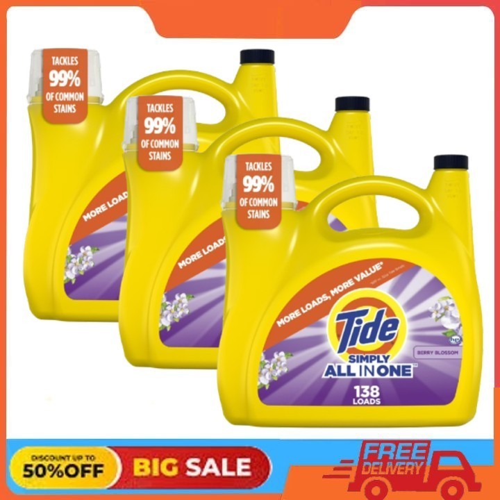 3 Pack Tide Simply All-in-One Liquid Laundry Detergent, Berry Blossom, 182 fl oz