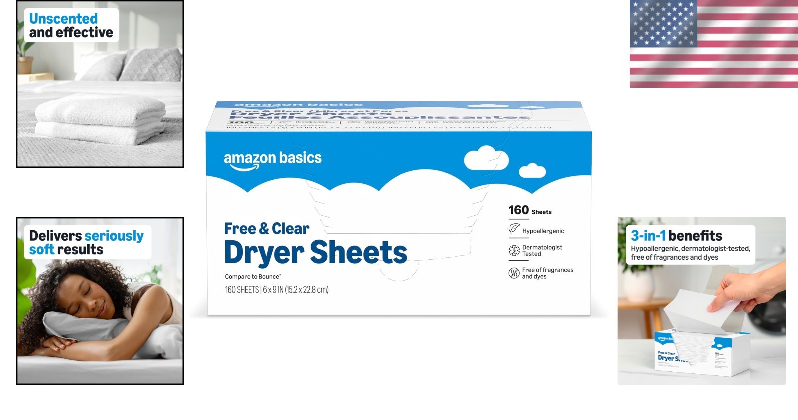 160 Hypoallergenic Dryer Sheets – Controls Static and Wrinkles, Unscented Care
