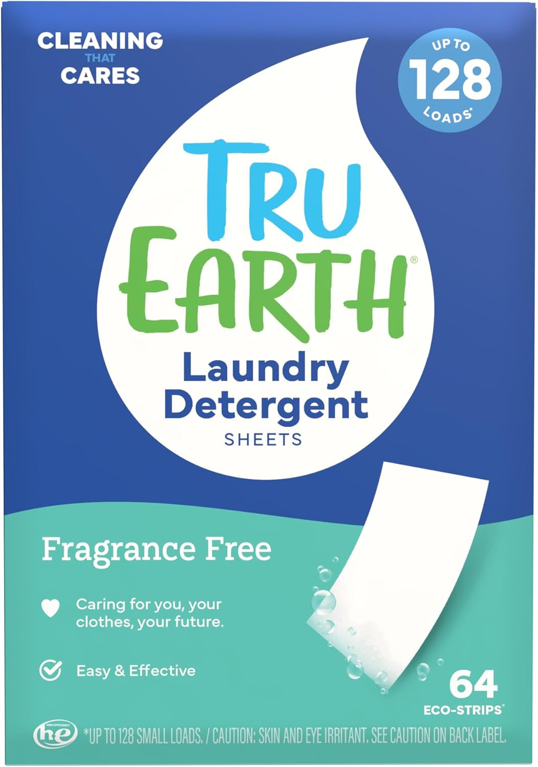 Tru Earth Laundry Detergent Sheets, Fresh Linen, 64ct, 128 Loads, Travel