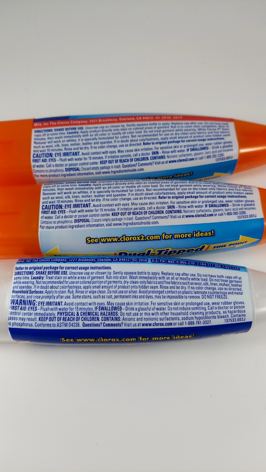1 Clorox Bleach Pen + 2 Stain Remover Pens 2 Oz Each Used 90% Full Discontinued