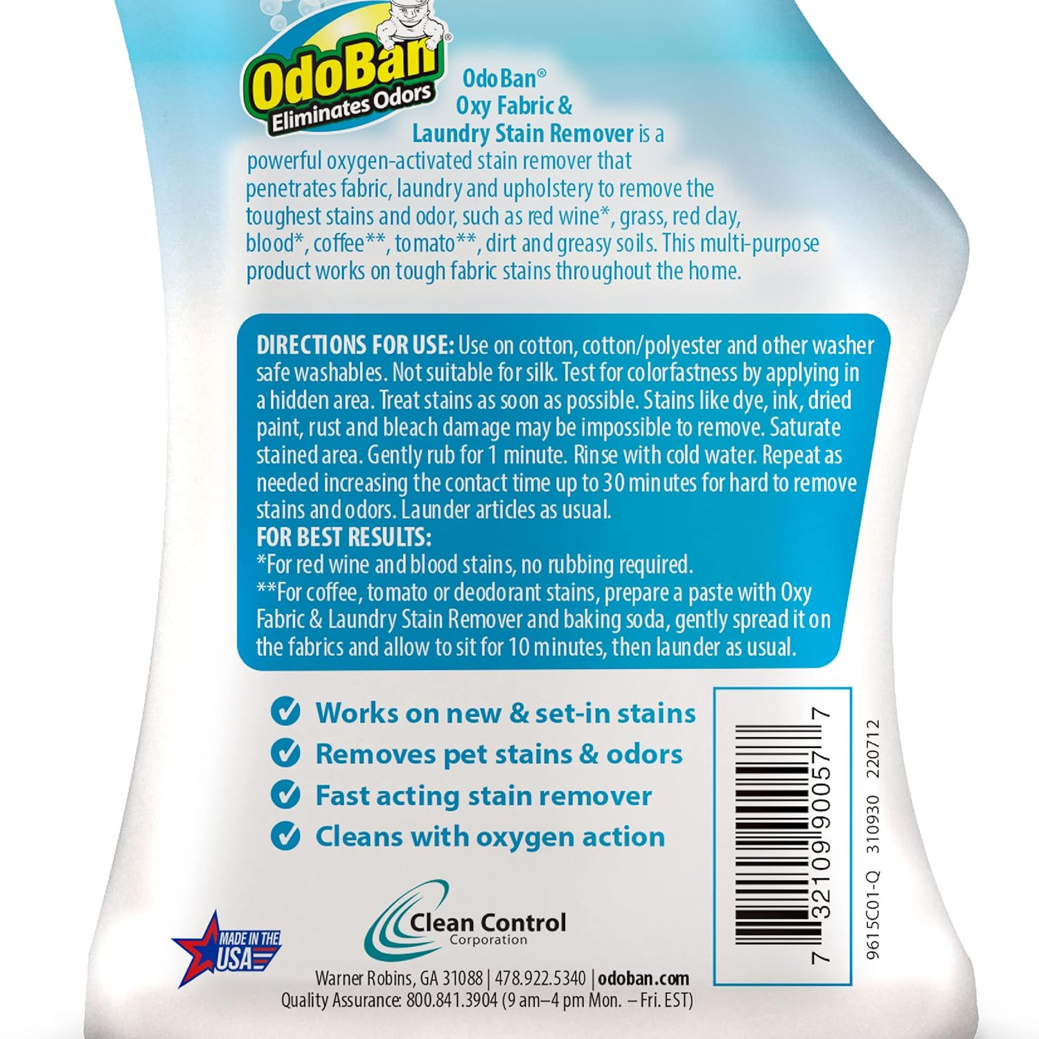 Ready-To-Use Oxy Fabric and Laundry Stain Remover, Triple Action Stain Eliminato
