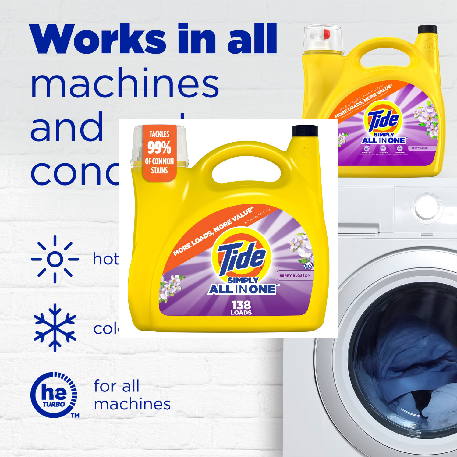 Tide Simply All-In-One Laundry Detergent Berry Blossom 173 fl, 138 Loads, 2 Pack