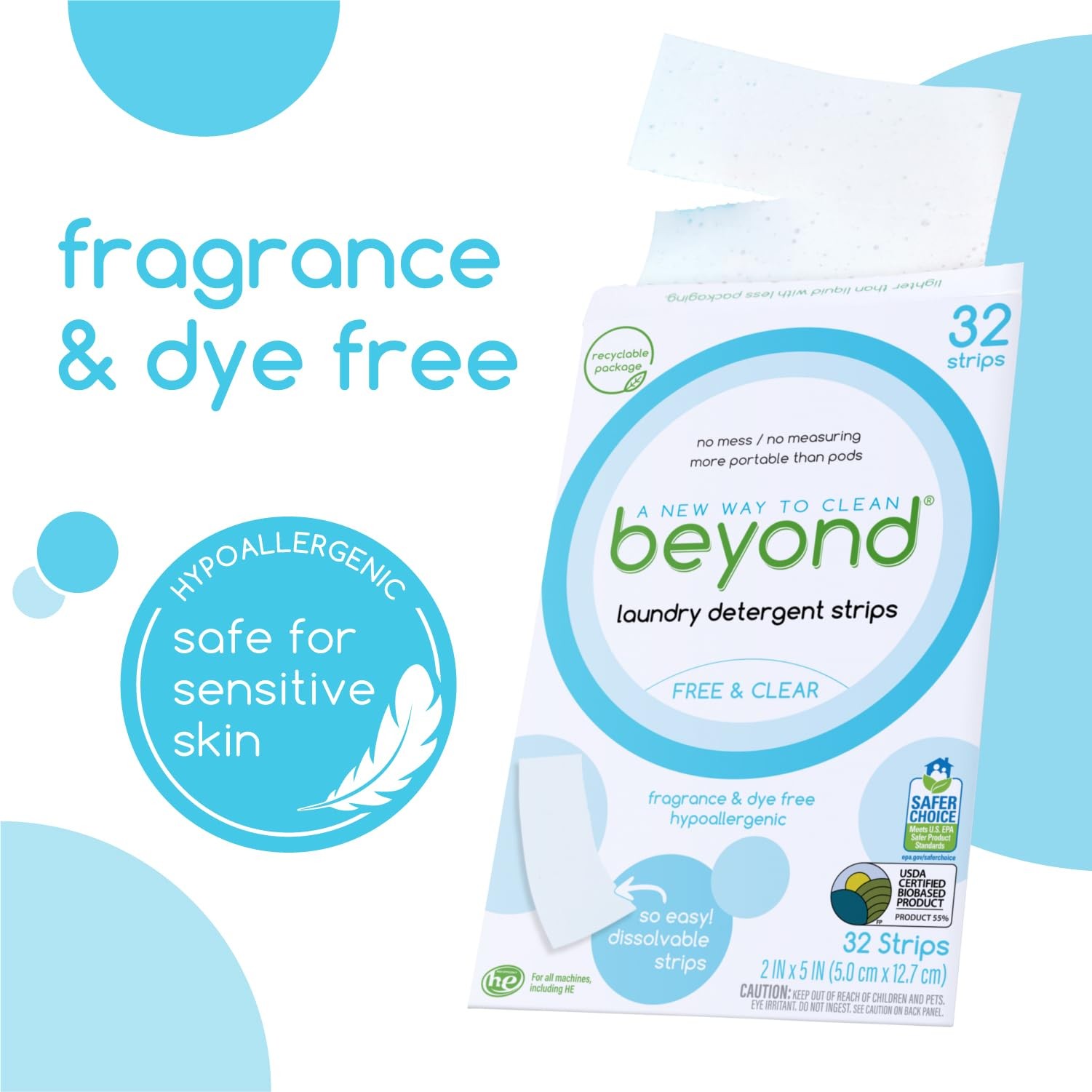 Laundry Detergent Strips [12 packs of 32 strips] – Free & Clear – Eco-friendl…