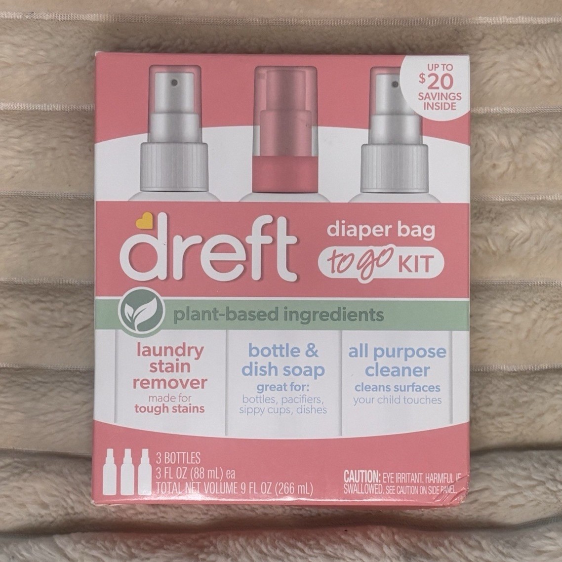 Dreft Plant-Based Diaper Bag To Go Kit Stain Remover Spray 3 Bottles
