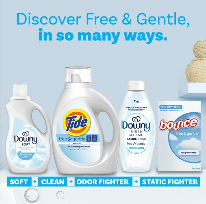2 PACK Tide Free & Gentle Laundry Detergent Liquid for Sensitive Skin, Unscented