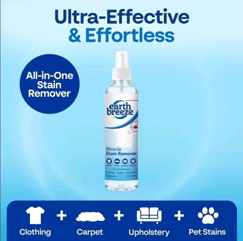 Earth Breeze Miracle Stain Remover Spray – Powerful 8 Fl Oz (Pack of 2)