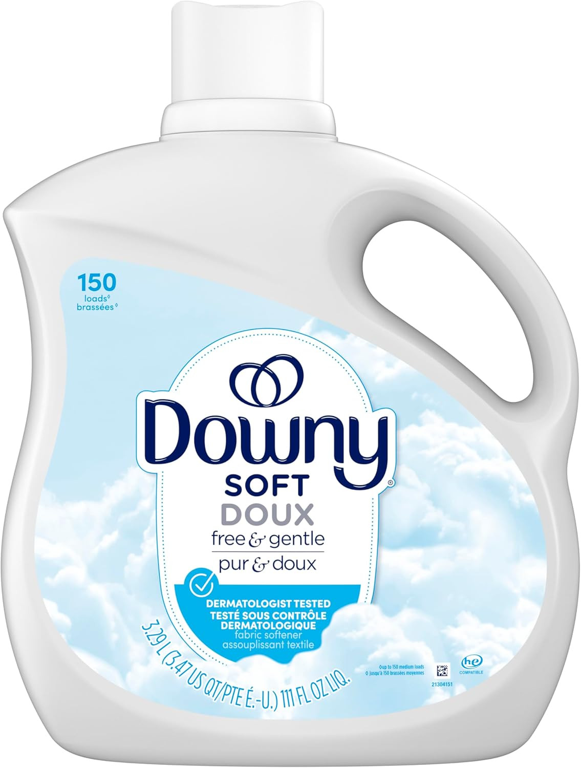 Free & Gentle Liquid Fabric Softener, 111 fl oz, 150 Loads, Hypoallergenic, Sens