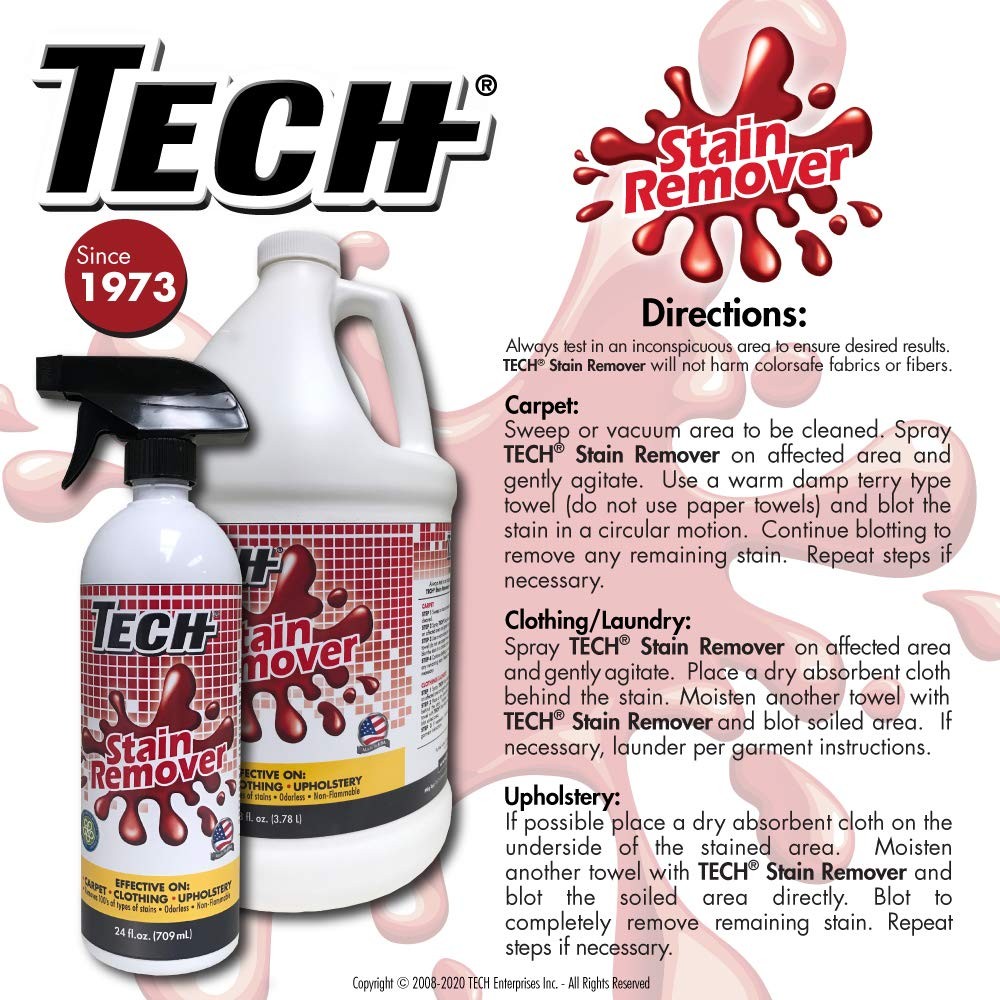 TECH Stain Remover, 24 oz Spray Bottle, For Carpet, Clothes, Upholstery