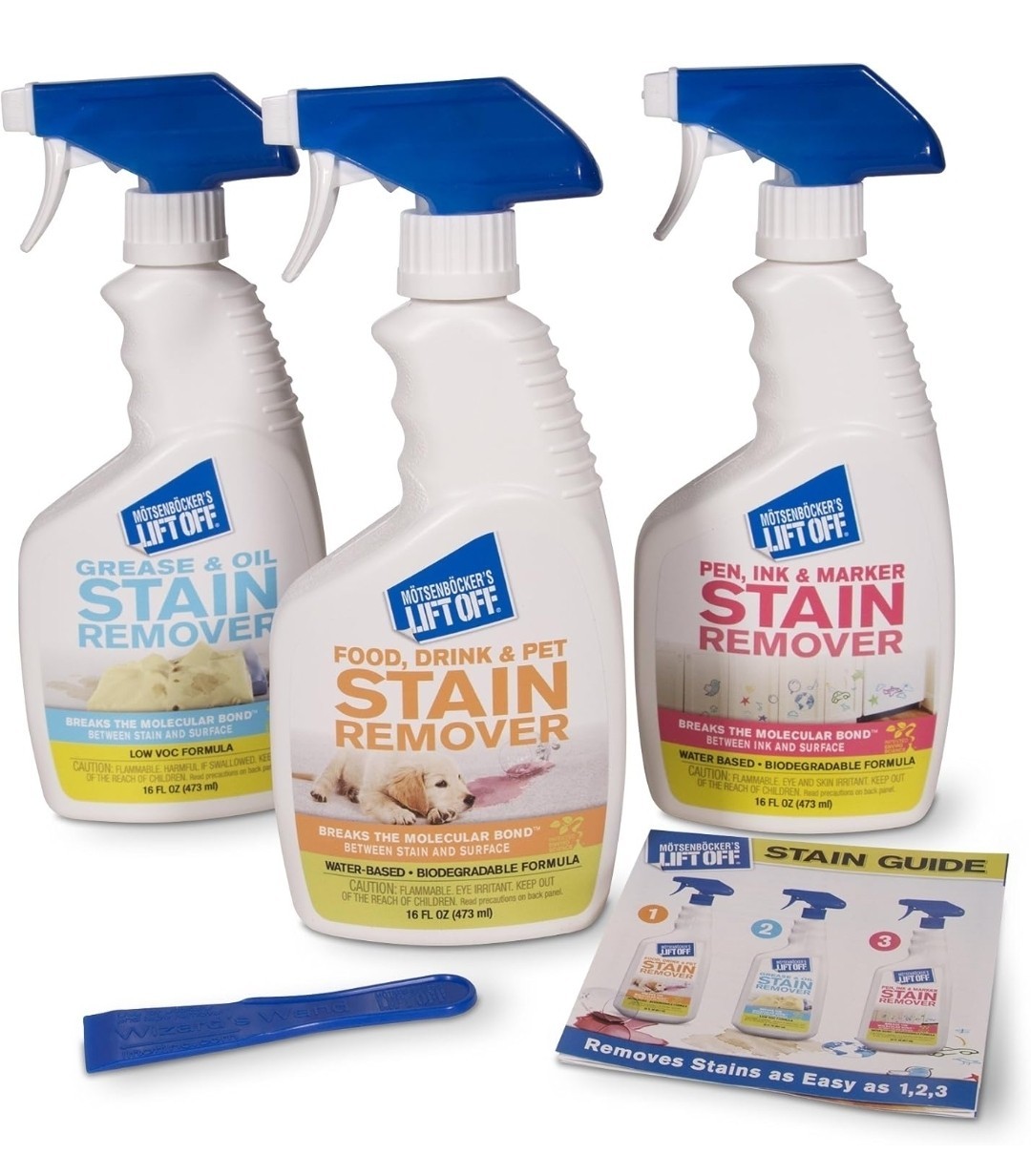 Motsenbockers Liftoff 3-in-1 Stain Removal Kit 16 oz ea All Types Of Stains 3ct