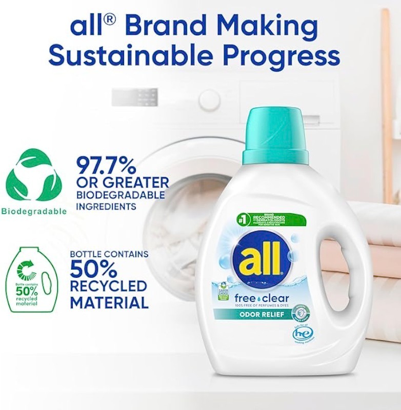 all Liquid Laundry Detergent, Free Clear, Odor Relief, 73 Fluid Ounces, 49 Loads