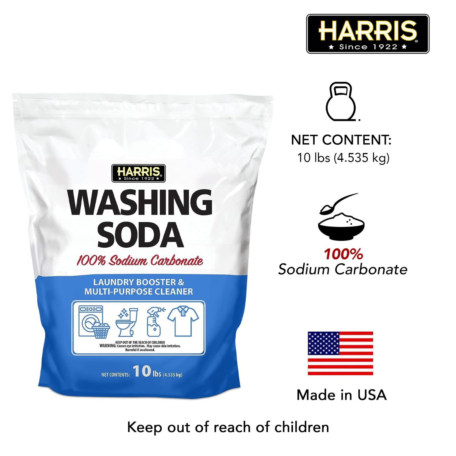 Laundry Booster Washing Soda, Sodium Carbonate, 10lb – Fragrance-Free Multipurpo