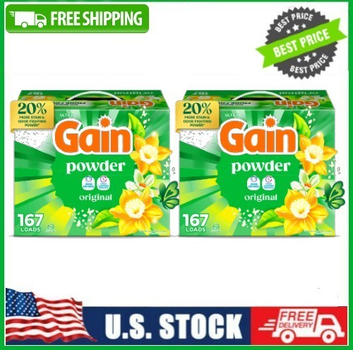 2 PACK Gain Powder Laundry Detergent, Original Scent, 154 oz, 167 Loads