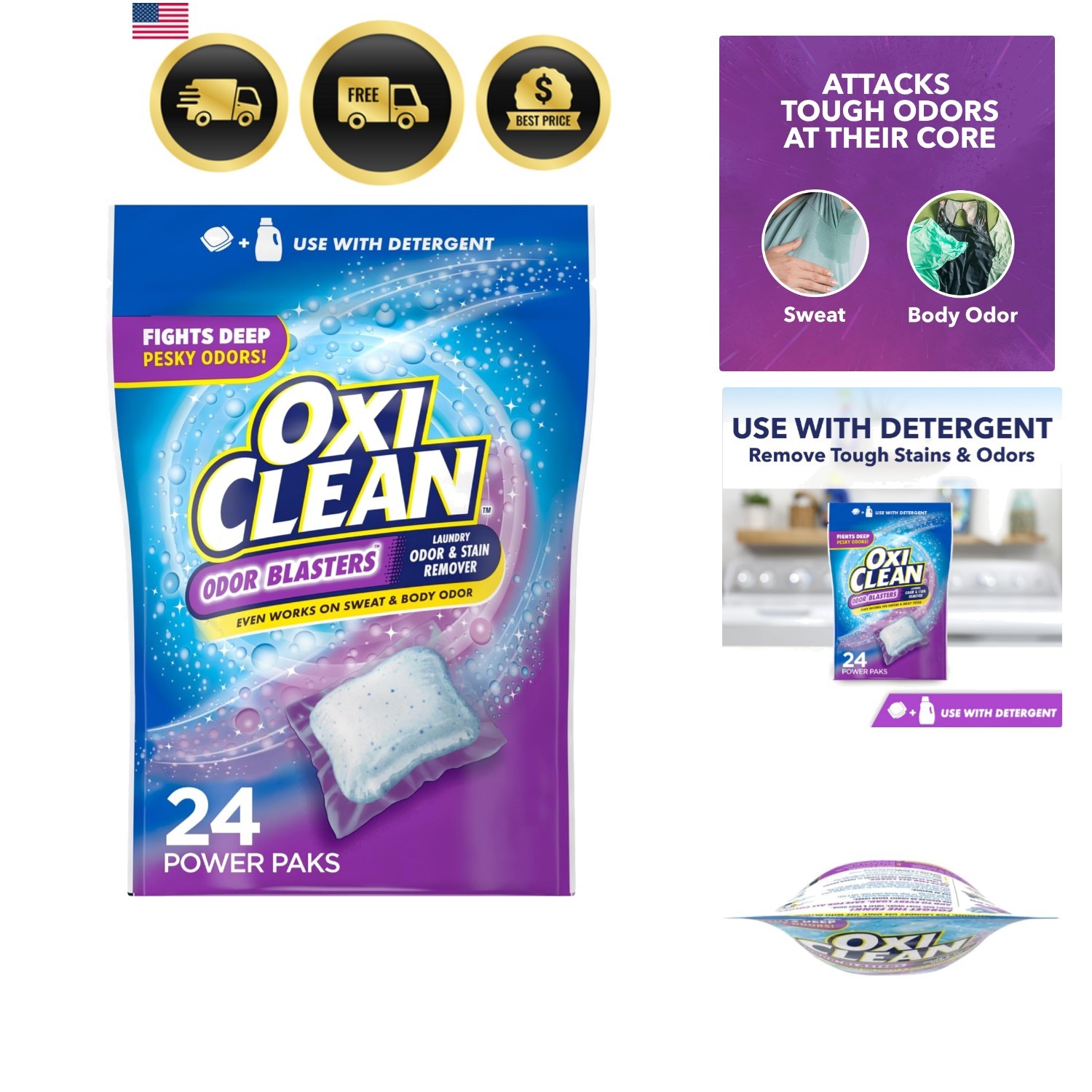 Odor Blasters Odor and Stain Remover Laundry Power Paks, 24 Ct | Eliminates T…