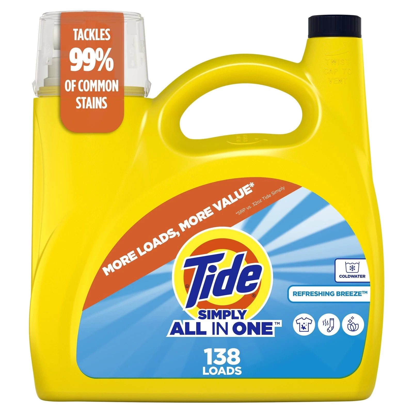 Tide Simply All-In-One Liquid Laundry Detergent, Refreshing Breeze Scent, 182 Fl