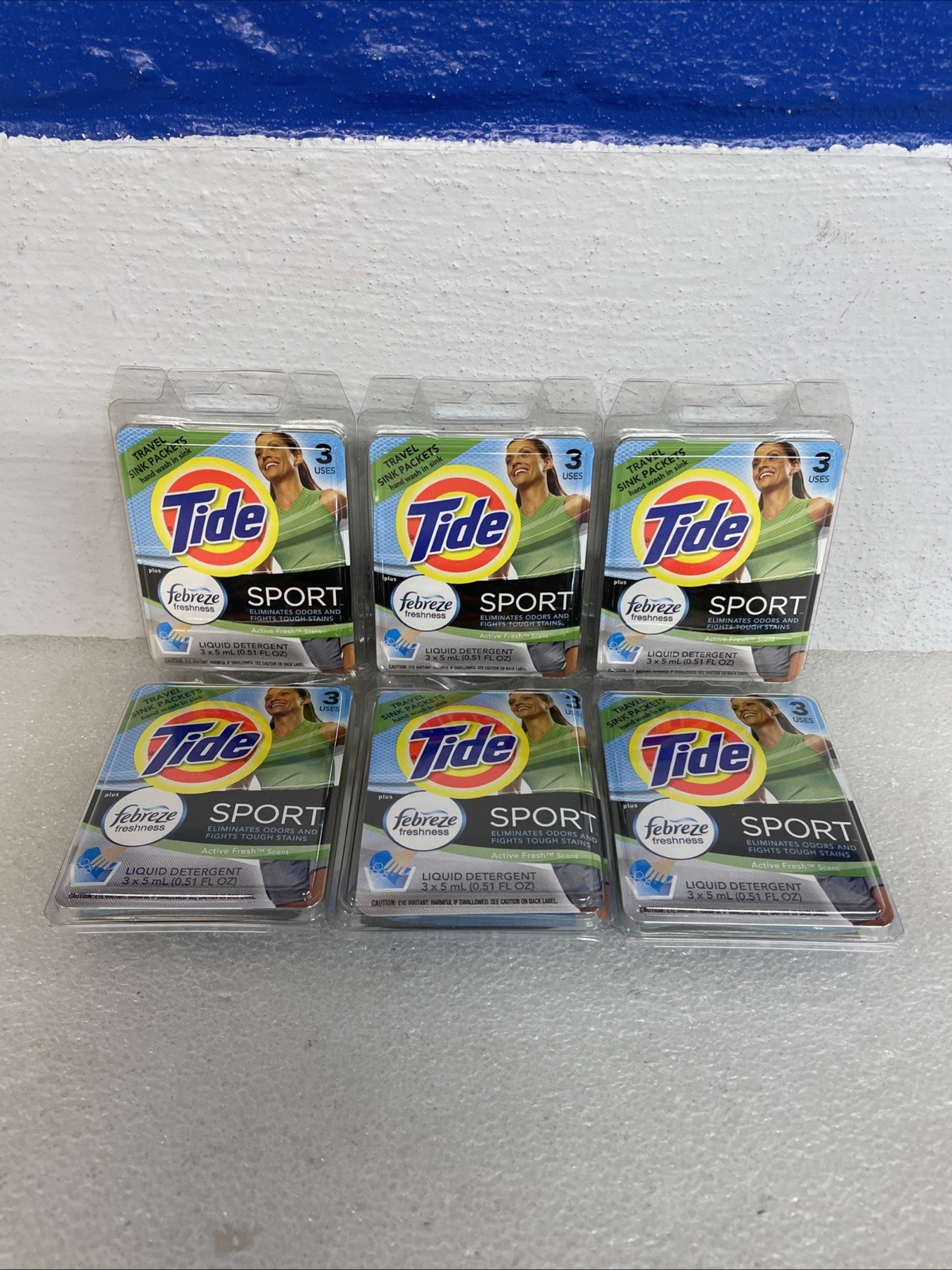 Tide Sport Plus Febreze Liquid Detergent Travel Sink Packs 6 Packs Of 3 New