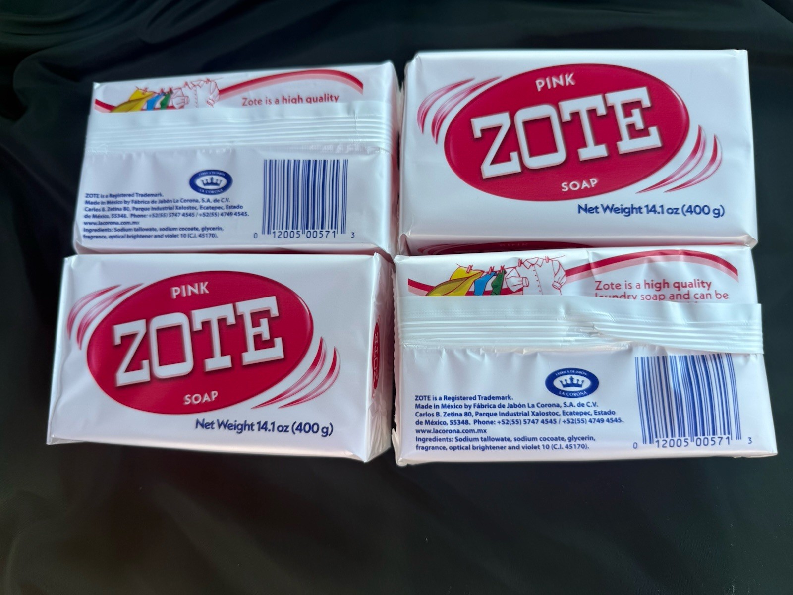 Zote Pink Laundry Soap Bars 4 Pack 14.1oz Each Stain Remover Hand Wash