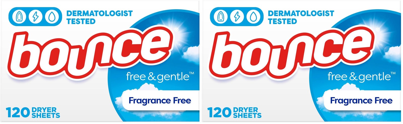 Bounce Free & Gentle Unscented Fabric Softener Dryer 120 Count (Pack of 2)