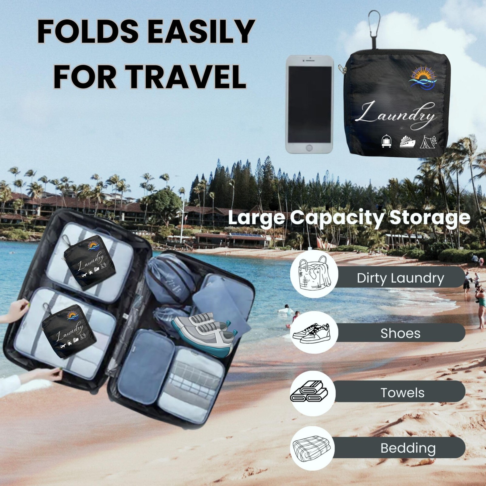 60 PCS Travel Laundry Detergent Sheets Foldable Bag Hand Machine Wash Hotel