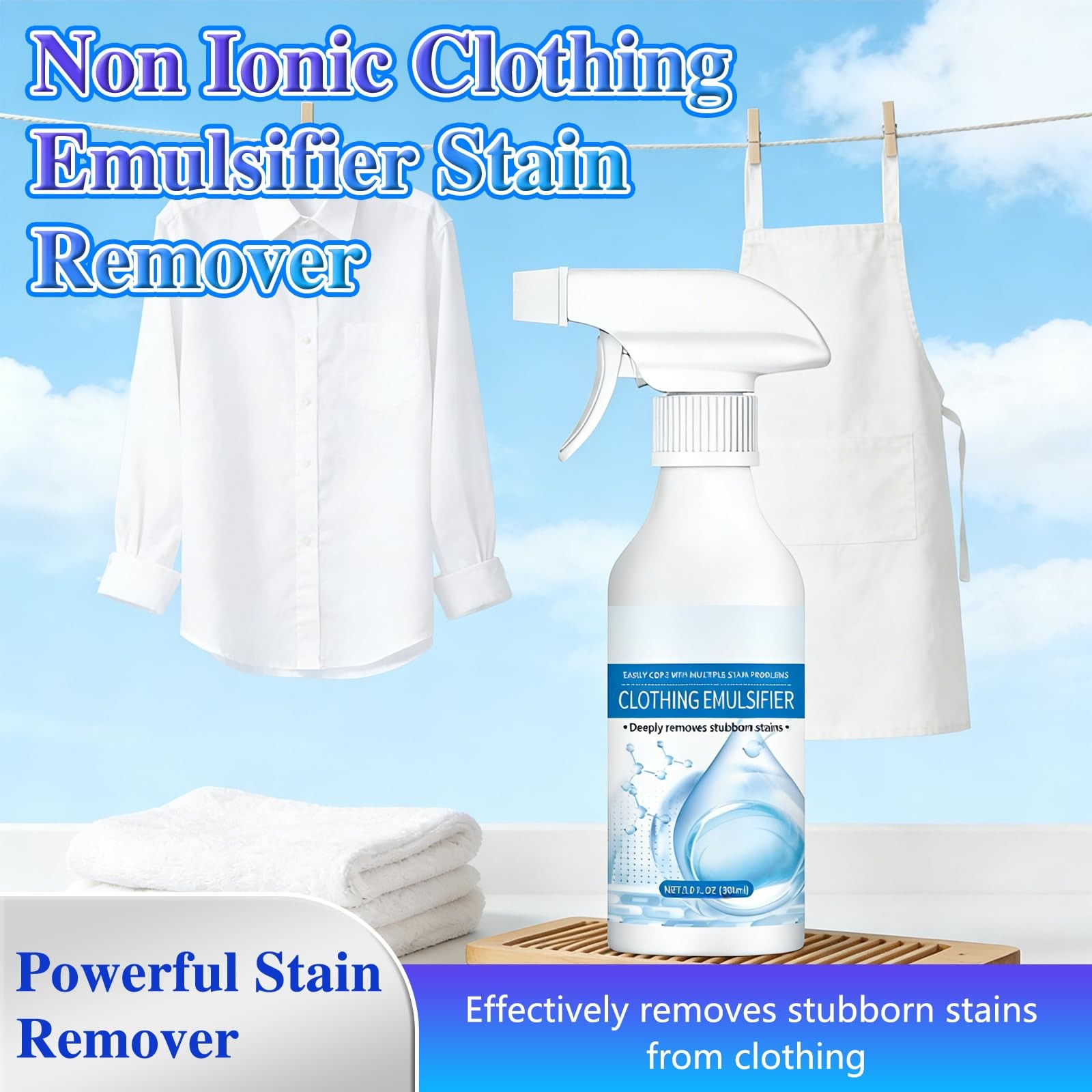Clothing Emulsifier Stain Remover Laundry Pre Treatment Non Ionic Portable 300ML