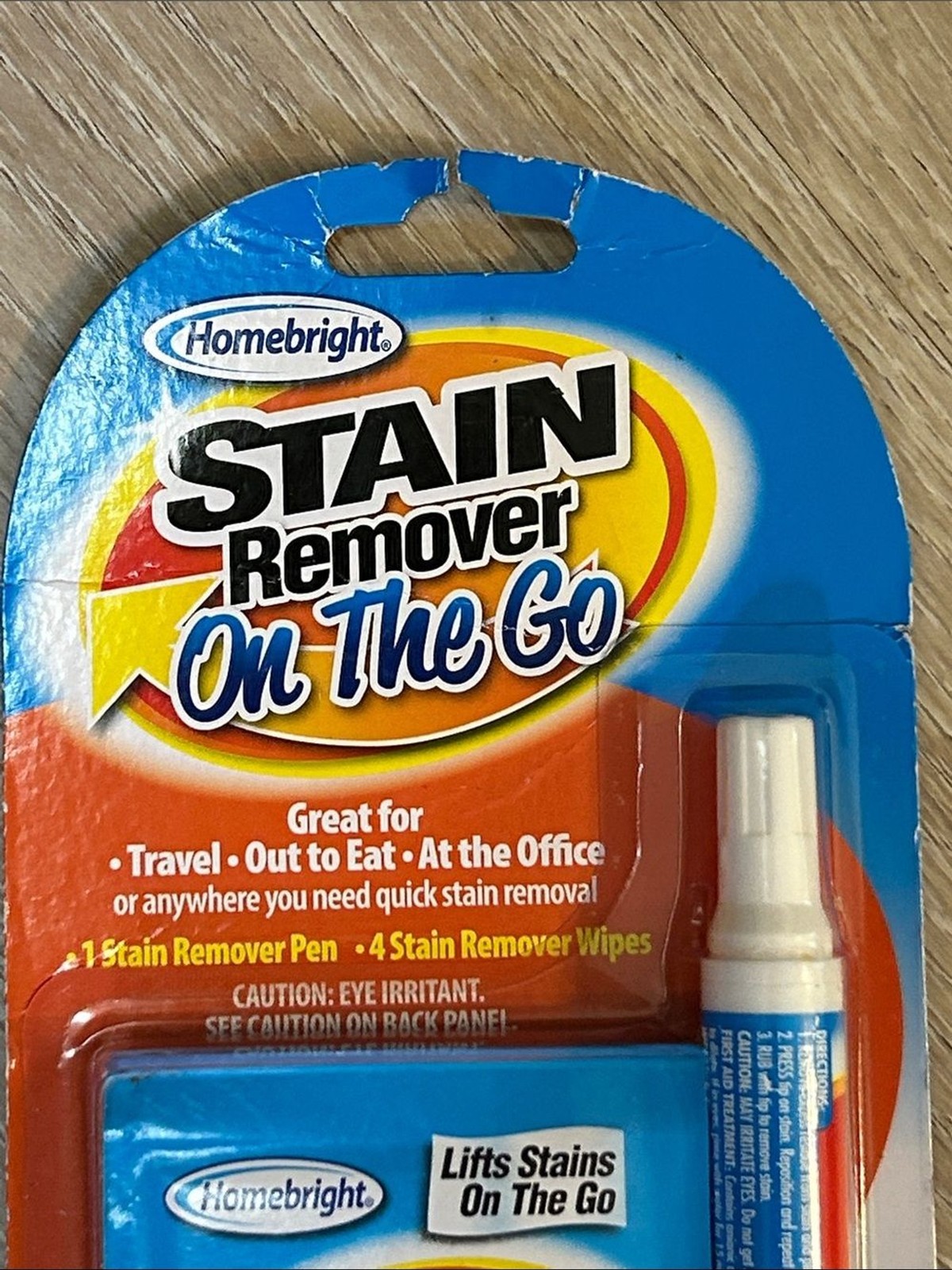 Homebright Stain Remover On The Go NIB Pen and Four Individual Packaged Wipes