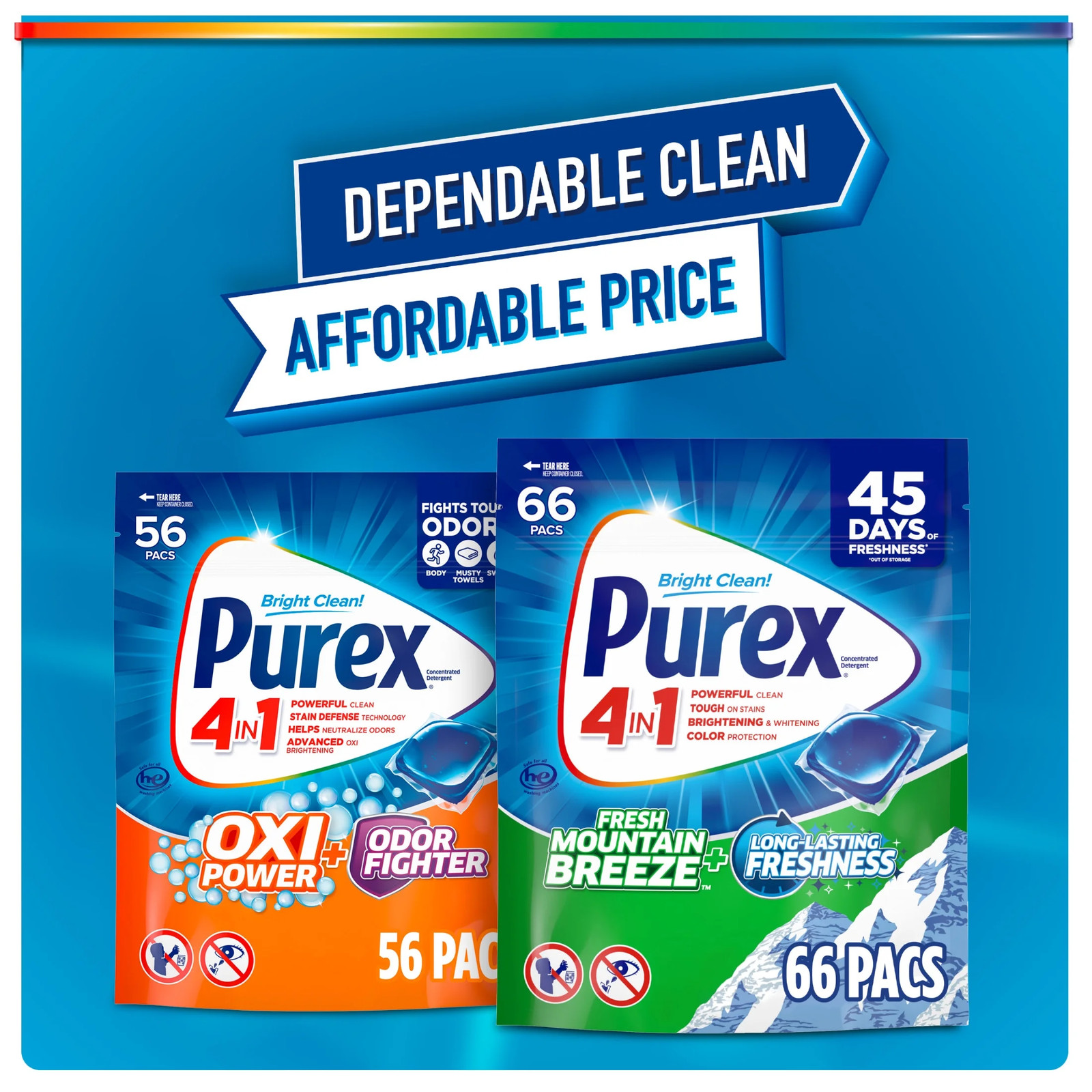 Laundry Detergent Pacs, Fresh Mountain Breeze, 66 count