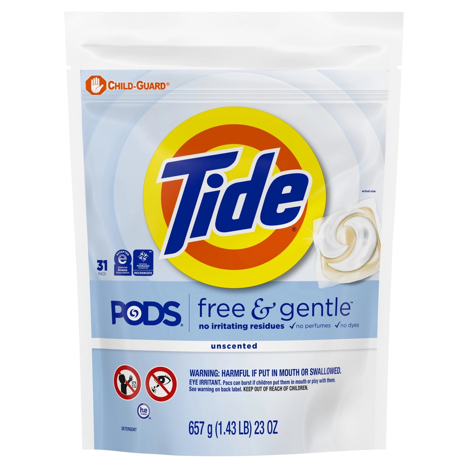 4Pack Unscented Hypoallergenic Laundry Pods 31ct Gentle Sensitive Skin Soap Pacs