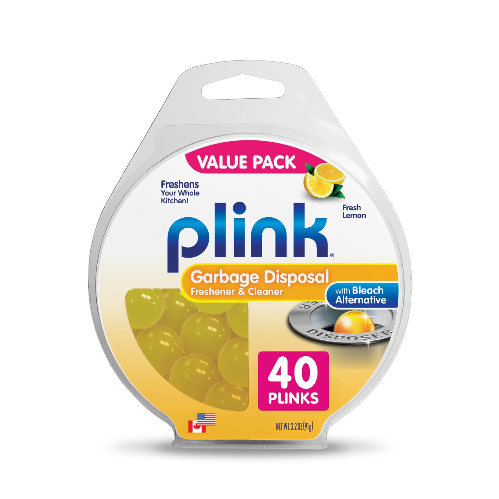 Plink Garbage Disposal Cleaner, Freshener & Odor 40 count (Pack of 1), Yellow